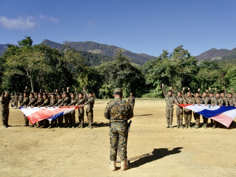 Chin resistance fighters undergo training at the Chin National Front headquarters of Camp Victoria in Thantlang Township. (supplied)