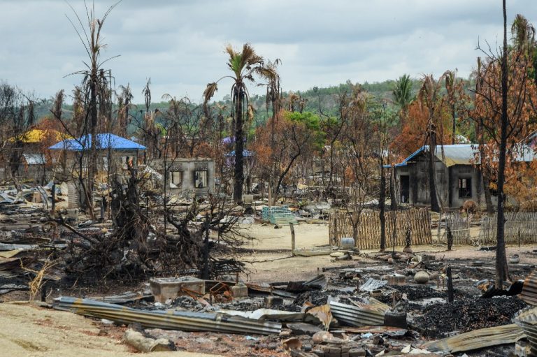 The burned-down remains of Kinma village in Magway Region's Pauk Township, seen on July 8. (Frontier)