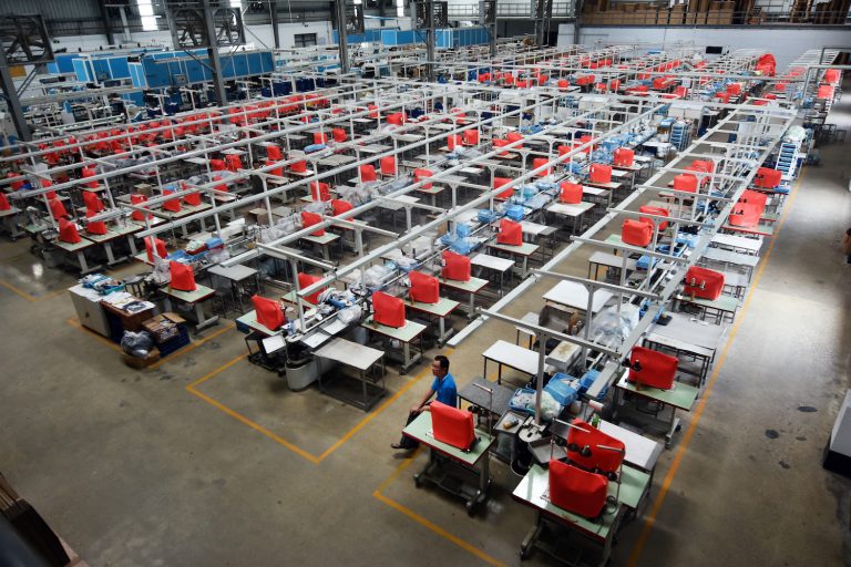 An empty garment factory in Yangon during a workers strike for higher wages in 2018 (Frontier)