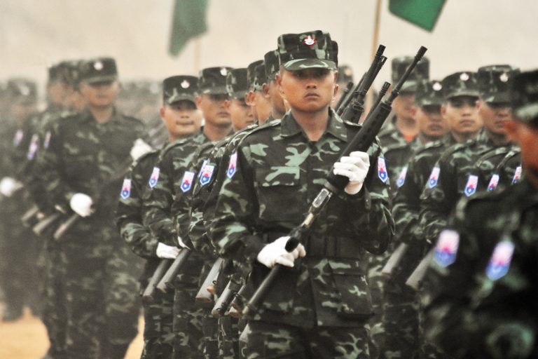 KNLA soldiers participate in a parade marking the 70th anniversary of the KNU in 2019 (Frontier)