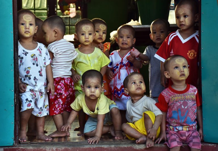 Children at an orphanage located at the Yellow Generation Wave monastery in Yangon's northern suburbs, seen in December 2020. (Steve Tickner | Frontier)