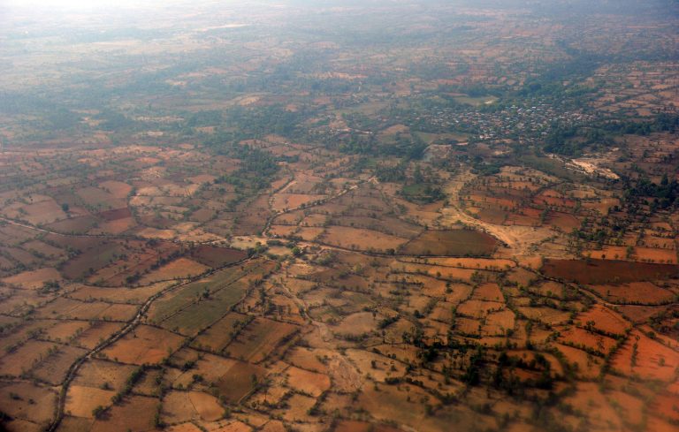 Aerial view of farmland with rice fields in Mandalay Region, taken on May 24, 2012. (AFP)