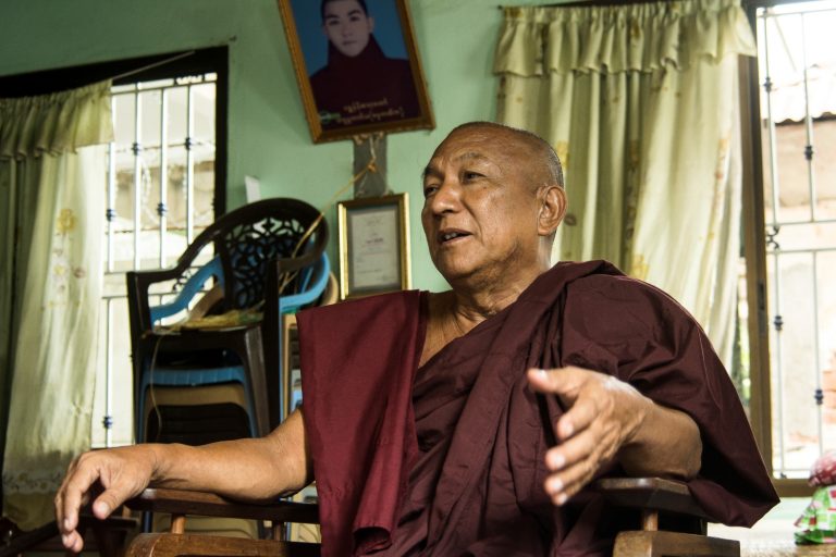 U Kawira, known as Galoneni Sayadaw, told Frontier at the Ngwe Ngar monastery in Mandalay of how he was “arrested, disrobed and sentenced to death by a military court” for his part in the 1988 uprising. (Teza Hlaing | Frontier)