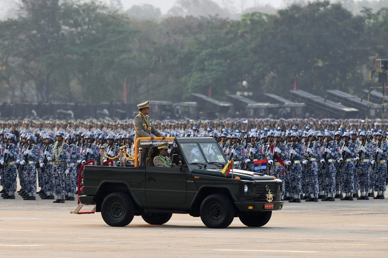 Senior General Min Aung Hlaing attends a ceremony to mark the country's 78th Armed Forces Day in Nay Pyi Taw on March 27. (AFP)