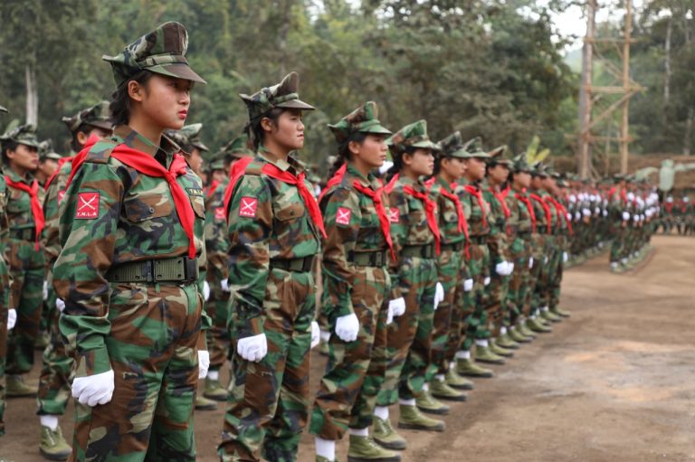 TNLA soldiers at a ceremony to mark the 58th anniversary of Revolution Day on January 12.