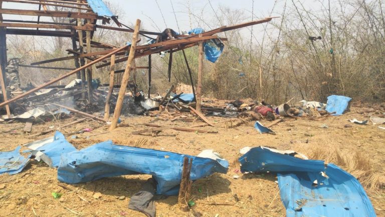 Wreckage from the junta air strike in Pazi Gyi village of Kantbalu Township on Tuesday. (Facebook)