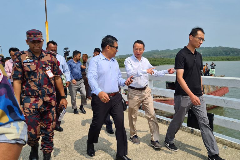 Members of a Myanmar junta delegation arrive in Teknaf, Bangladesh, on May 25, 2023. (AFP)