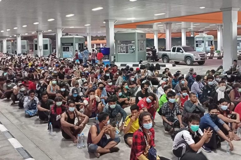 Workers wait at a shelter in Mae Sot, Thailand, for the chance to return home after Myanmar's military regime closed the border on June 1. (Supplied)