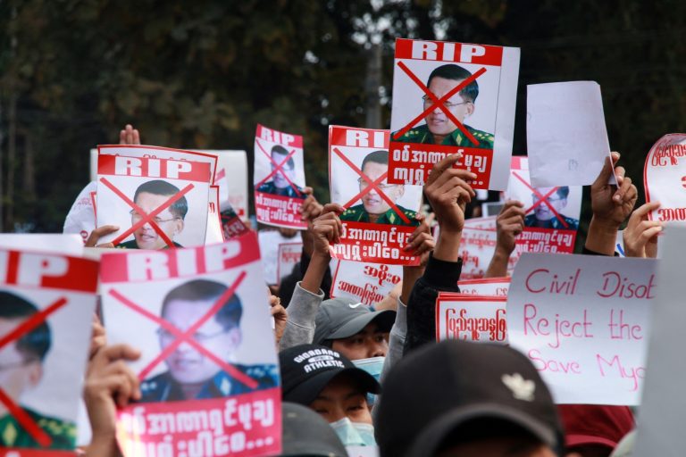 Protests have swept many towns in the ethnic states, including the Kachin State capital Myitkyina (pictured here on February 8), but ethnic parties have not played a major part in them. (AFP)