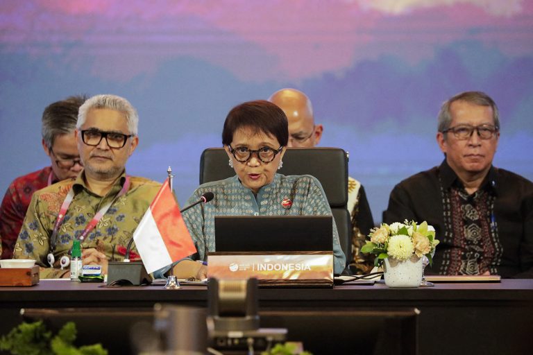 Indonesian foreign minister Retno Marsudi delivers her opening remarks during the ASEAN Foreign Ministers' Meeting in Jakarta on July 11. (AFP)