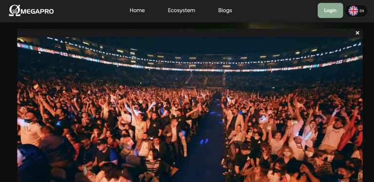 A screenshot from the OmegaPro website, showing a crowd of supporters celebrating wildly. (Frontier)