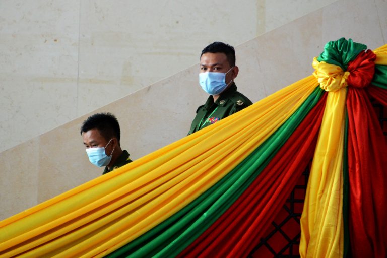 Military personnel leave the opening ceremony of the 21st Century Panglong Union Peace Conference in Nay Pyi Taw on August 19. (AFP)