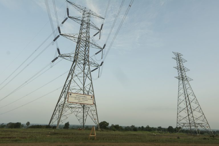 A 500 kilovolt transmission line in Mandalay Region's Meiktila Township. (Teza Hlaing | Frontier)