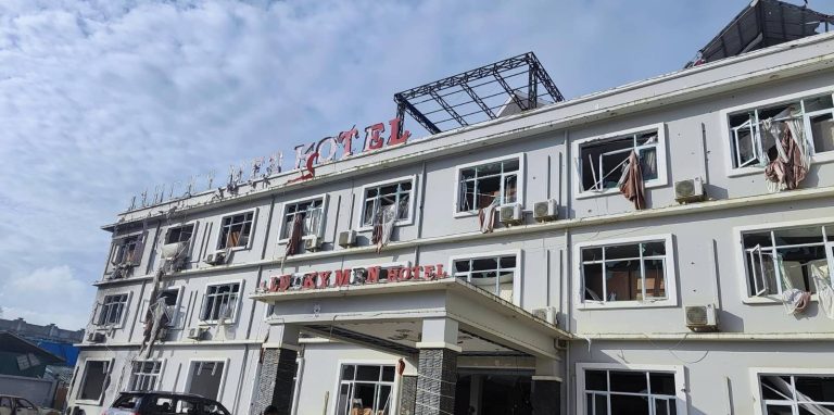 The Lucky Men Hotel, in Kachin State’s Hpakant Township, following its takeover by the Kachin Independence Army and allied Kachin Region People's Defense Force on October 8. (Maran Naw)