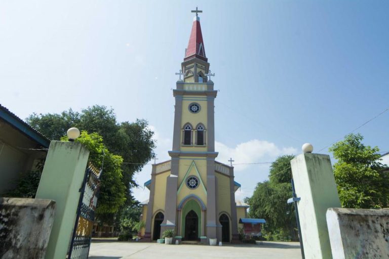 The 120-year-old Chaung Yoe village church, pictured here in 2017, was destroyed during a military raid last year. (Frontier)