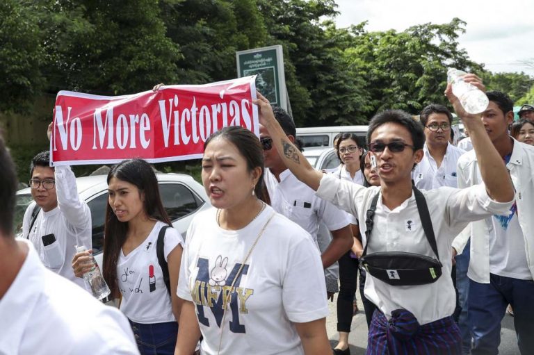 Thousands march in Yangon on July 6, 2019 to demand justice for a child rape victim who was given the pseudonym Victoria. (Frontier)