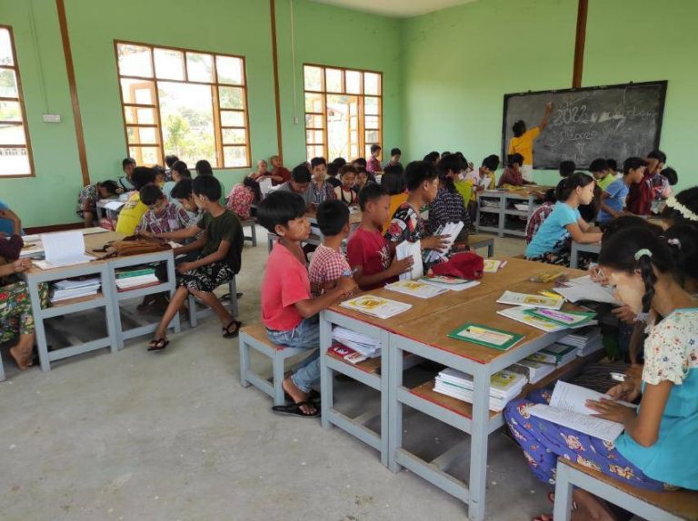 Students attend classes at a school under the authority of the National Unity Government in Myaing Township. (Supplied)