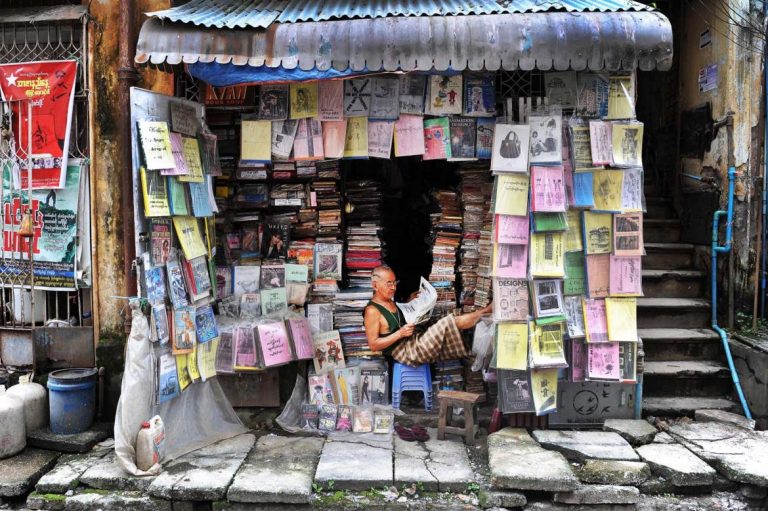 A bookstore on Yangon's famous Book Street pictured in 2019. (Frontier)